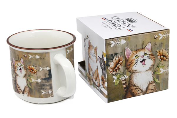 KUBEK CERAMICZNY KOT Z KWIATAMI PREZENT DLA KOCIARY 400ML 9x13CM