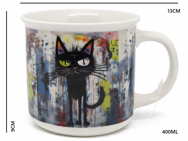 KUBEK CERAMICZNY 400ML CZARNY KOT ART 9x13CM PREZENT DLA KOCIARY