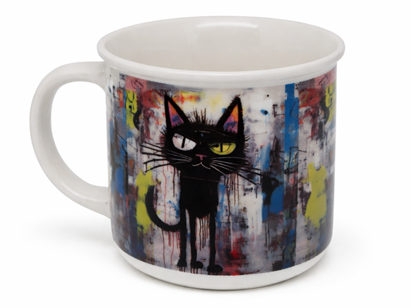KUBEK CERAMICZNY 400ML CZARNY KOT ART 9x13CM PREZENT DLA KOCIARY