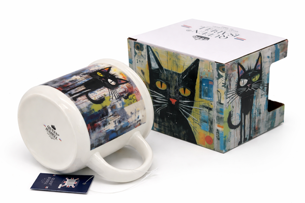 KUBEK CERAMICZNY 400ML CZARNY KOT ART 9x13CM PREZENT DLA KOCIARY