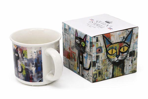 KUBEK CERAMICZNY 400ML CZARNY KOT ART 9x13CM PREZENT DLA KOCIARY
