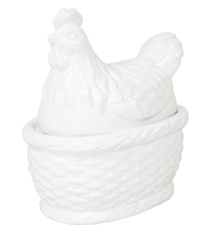 POJEMNIK CERAMICZNY KURA BIAŁY POŁYSK 19x17CM