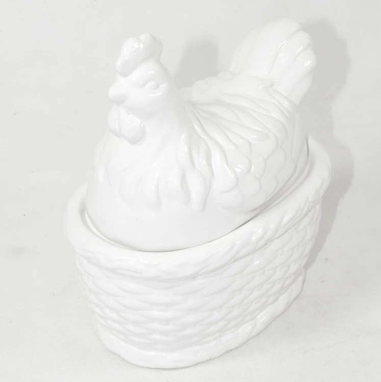 POJEMNIK CERAMICZNY KURA BIAŁY POŁYSK 19x17CM
