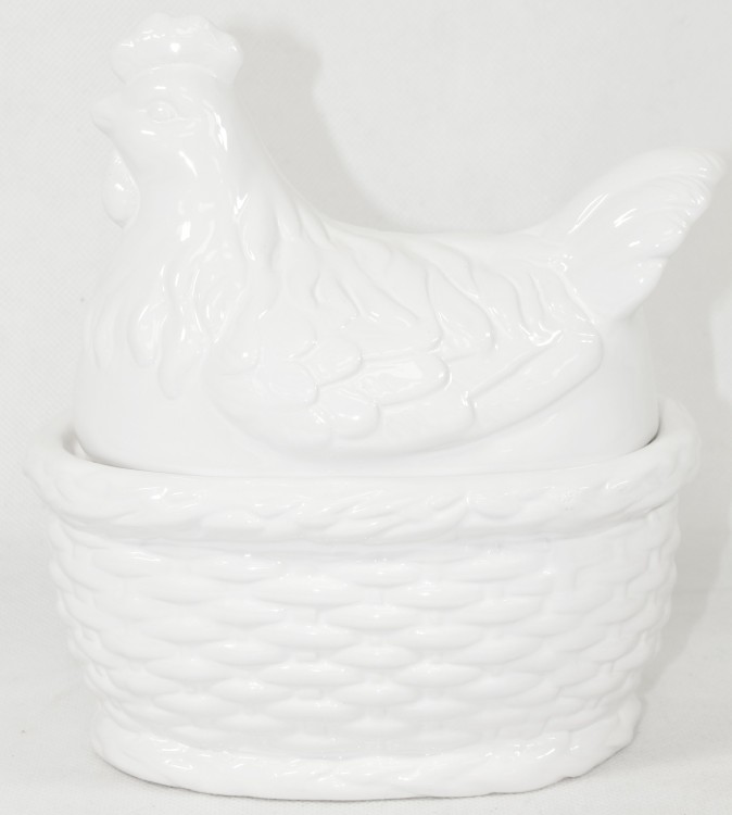 POJEMNIK CERAMICZNY KURA BIAŁY POŁYSK 19x17CM