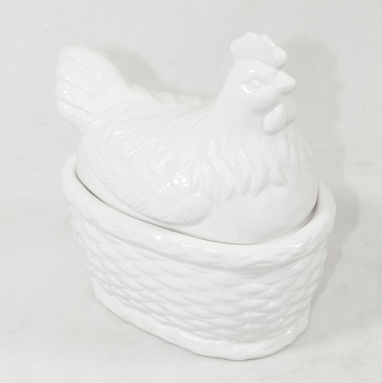 POJEMNIK CERAMICZNY KURA BIAŁY POŁYSK 19x17CM