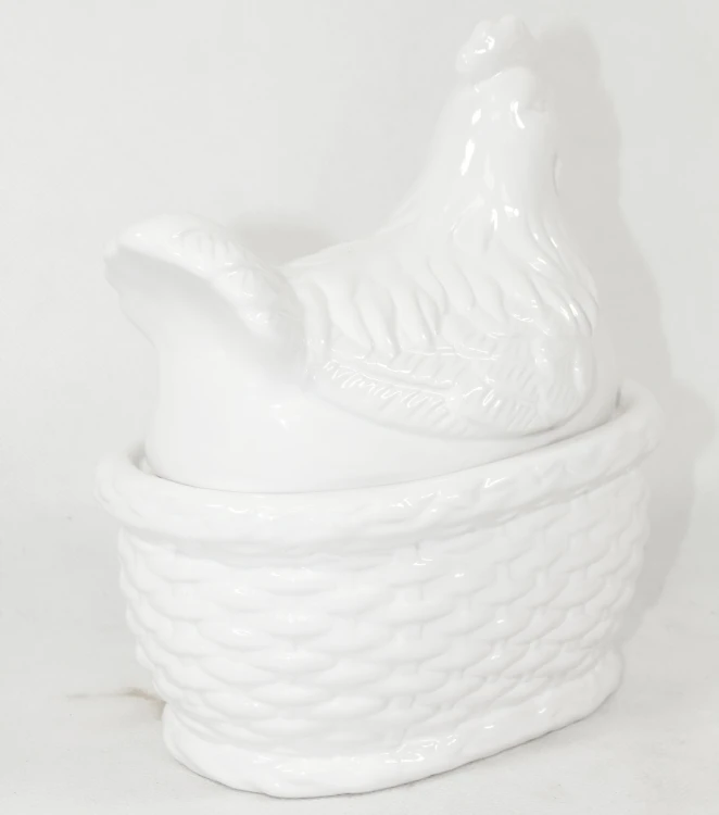 POJEMNIK CERAMICZNY KURA BIAŁY POŁYSK 19x17CM
