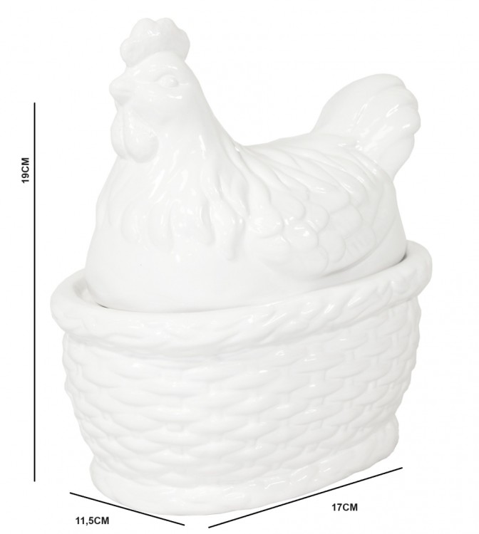 POJEMNIK CERAMICZNY KURA BIAŁY POŁYSK 19x17CM