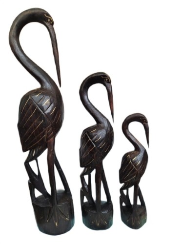 DREWNIANA FIGURKA KOMPLET 3 CZAPLE 50/40/30CM CZARNE