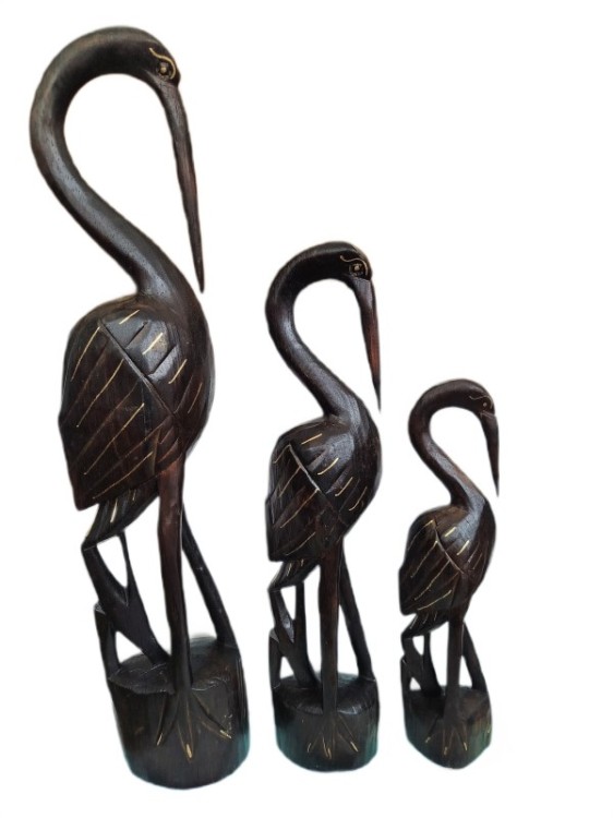 DREWNIANA FIGURKA KOMPLET 3 CZAPLE 50/40/30CM CZARNE