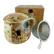 KUBEK CERAMICZNY Z METALOWYM ZAPARZACZEM G. KLIMT POCAŁUNEK 450 ML