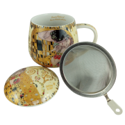 KUBEK CERAMICZNY Z METALOWYM ZAPARZACZEM G. KLIMT POCAŁUNEK 450 ML