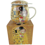 KUBEK CERAMICZNY Z METALOWYM ZAPARZACZEM G. KLIMT POCAŁUNEK 450 ML W ELEGANCKIM PUDEŁKU PREZENTOWYM