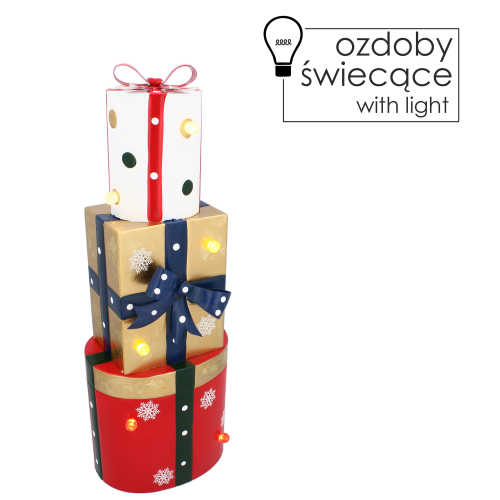 OZDOBA BOŻONAR. METALOWE PREZENTY MIX KSZTAŁTÓW LED 18x13x50CM