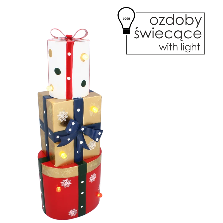 OZDOBA BOŻONAR. METALOWE PREZENTY MIX KSZTAŁTÓW LED 18x13x50CM
