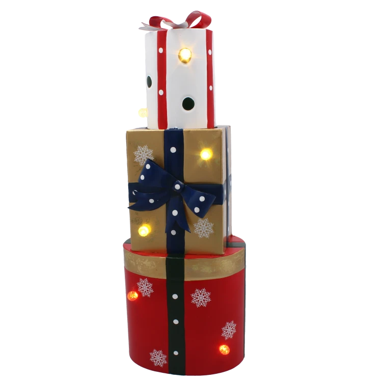 OZDOBA BOŻONAR. METALOWE PREZENTY MIX KSZTAŁTÓW LED 18x13x50CM