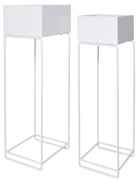 KWIETNIK METAL MAŁY KWADRAT BIAŁY 22x22x75