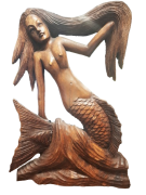 FIGURKA RZEŹBA SYRENY CIEMNE DREWNO 38x53cm