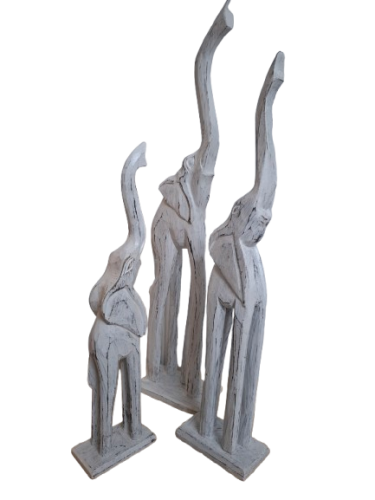 ZESTAW 3 DREWNIANYCH FIGUREK - SŁONIE 60/50/40CM