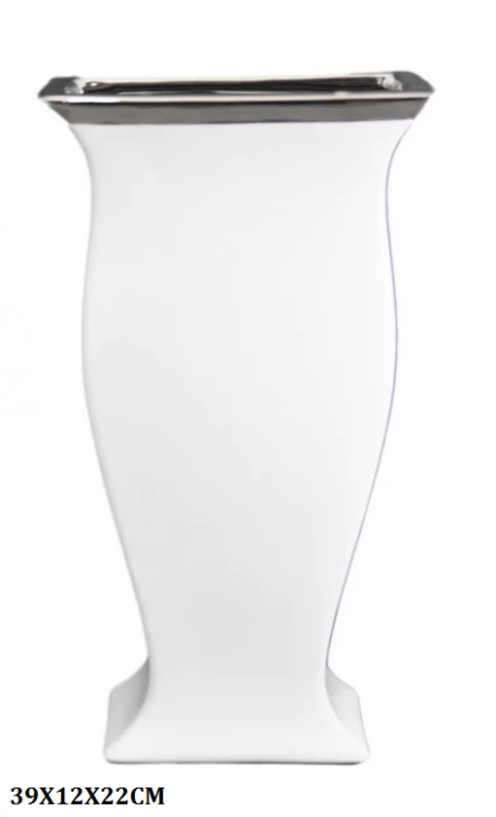 WAZON PUCHAR CERAMICZNY BIAŁO-SREBRNY 39CM