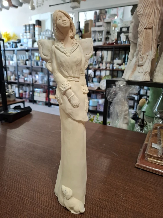 FIGURKA GIPSOWA ANIOŁ Z PIESKIEM 35CM