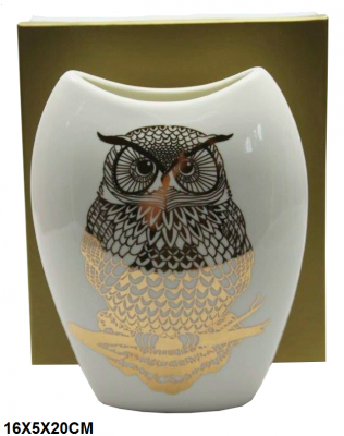 WAZON CERAMICZNY ZE ZŁOTĄ SOWĄ 20CM