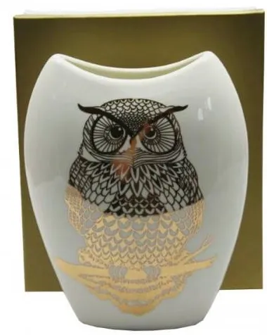 WAZON CERAMICZNY ZE ZŁOTĄ SOWĄ 20CM