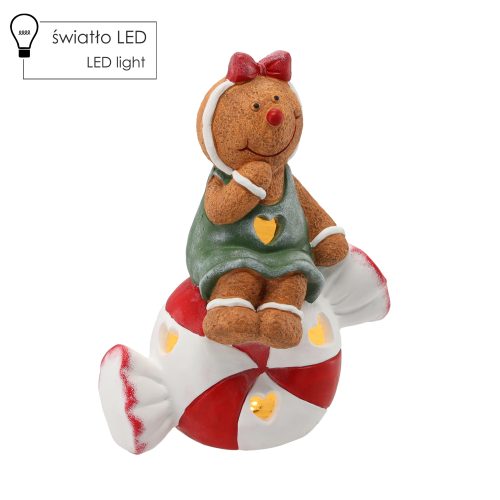 FIGURKA PIERNIKOWY LUDZIK NA CUKIERKU 26,5X15X35CM LED
