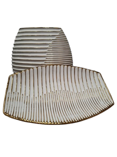 PATERA CERAMICZNA BIAŁO-ZŁOTA 30X19,5X5CM