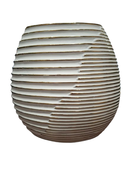 WAZON CERAMICZNY BIAŁO-ZŁOTY 25X25X7CM