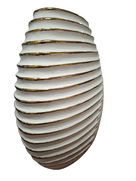 WAZON CERAMICZNY BIAŁO-ZŁOTY 25X25X7CM