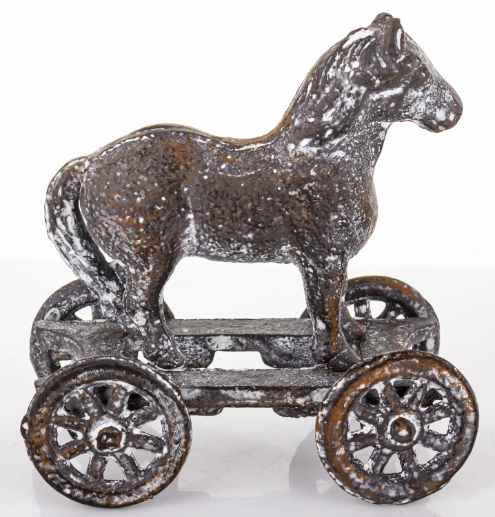 Figurka ŻELIWNA Koń NA KÓŁKACH 13,5x12,5x6,5 Retro Loft Vintage
