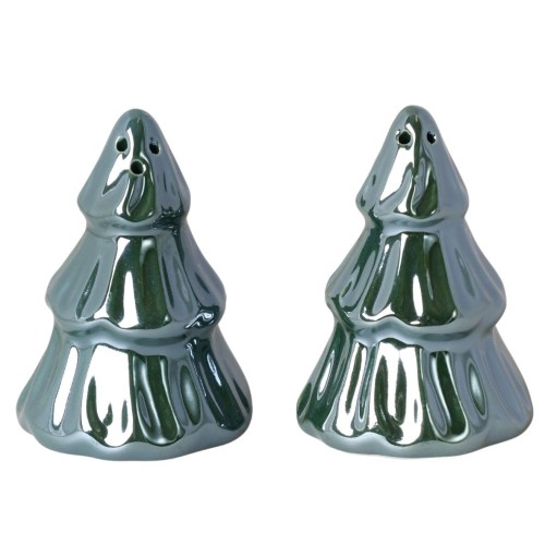 Świąteczny KOMPLET CHOINKA CERAMICZNA ZIELONA SÓL/PIEPRZ 5,5X5,5X8