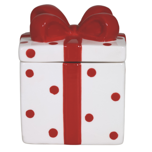 PUZDERKO CERAMICZNE PREZENT BIAŁO-CZERWONY 7x7x9 cm