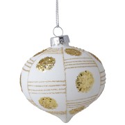 BOMBKA SZKLANA BIAŁO-ZLOTA 8X6CM