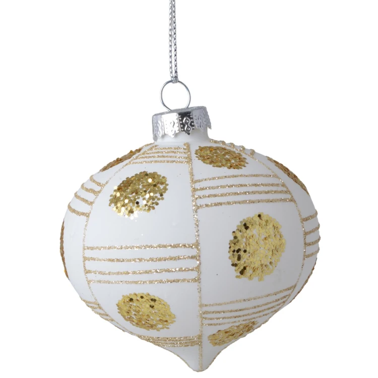 BOMBKA SZKLANA BIAŁO-ZLOTA 8X6CM