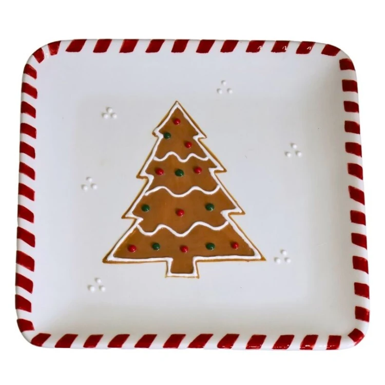 ŚWIĄTECZNY TALERZ CERAMICZNY RĘCZNIE MALOWANY 22x22x2,5 cm