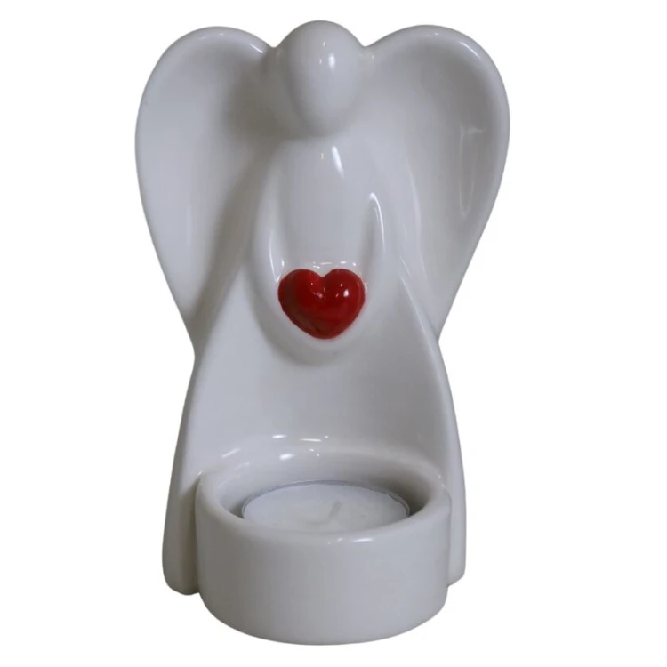 ANIOŁ CERAMICZNY NA T-LIGHT BIAŁY Z CZERWONYM SERCEM 8,7X7,8X12,7