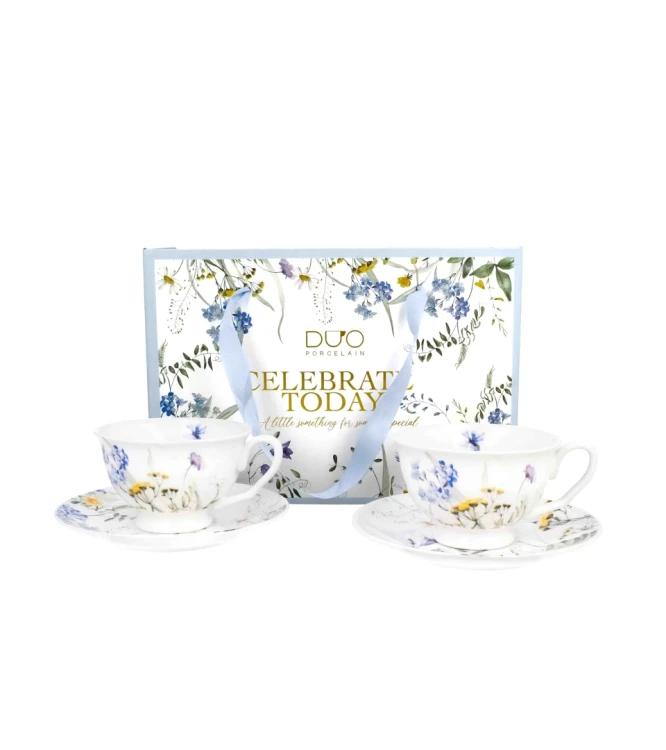 Komplet 2 Filiżanek Royal ze Spodkami 250 ml – MELODY Kwiaty Royal