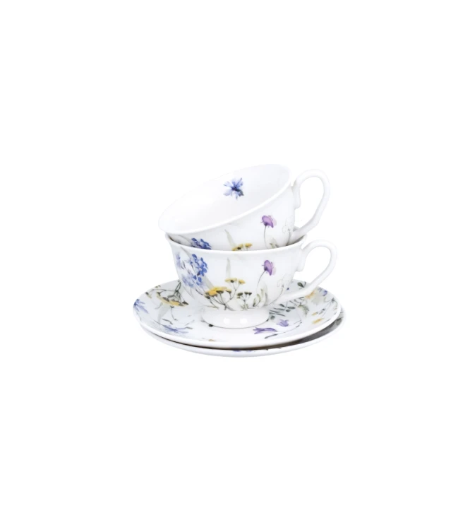 Komplet 2 Filiżanek Royal ze Spodkami 250 ml – MELODY Kwiaty Royal
