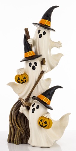 Figurka Dekoracyjna Duszki z Dyniami na Miotle 66 cm HALLOWEEN