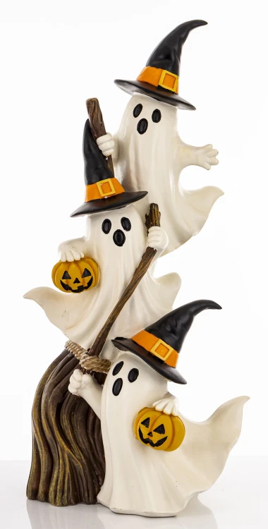 Figurka Dekoracyjna Duszki z Dyniami na Miotle 66 cm HALLOWEEN