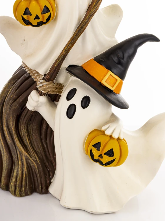 Figurka Dekoracyjna Duszki z Dyniami na Miotle 66 cm HALLOWEEN