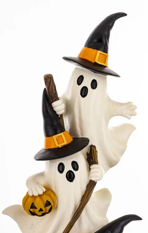 Figurka Dekoracyjna Duszki z Dyniami na Miotle 66 cm HALLOWEEN