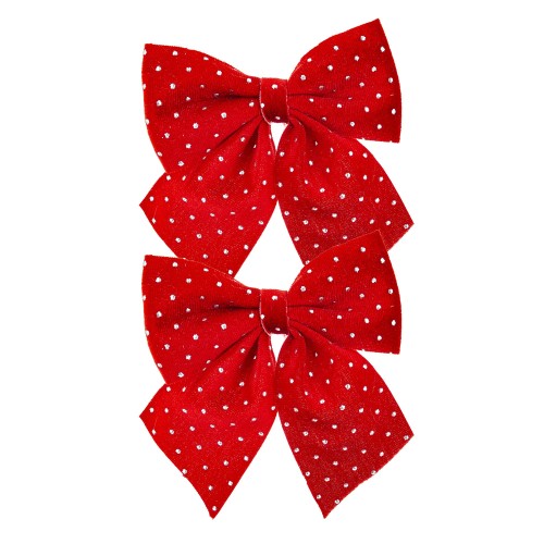 Komplet 2 Czerwonych Kokard Świątecznych w Srebrne Kropki 15 cm