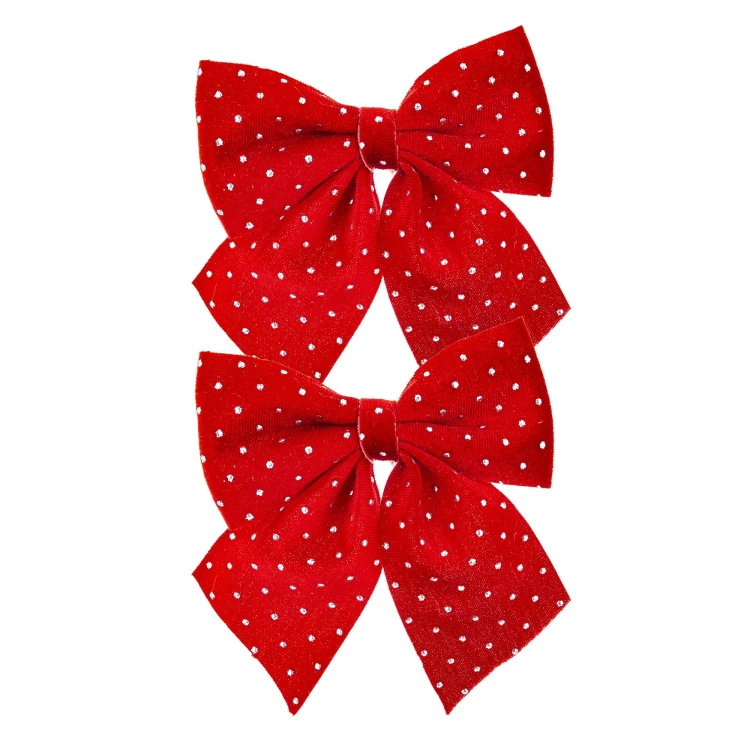 Komplet 2 Czerwonych Kokard Świątecznych w Srebrne Kropki 15 cm