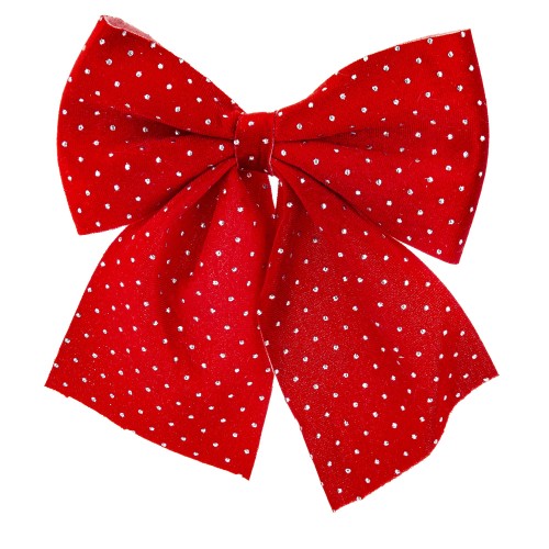 Czerwona Kokarda Świąteczna w Srebrne Kropki 23 cm