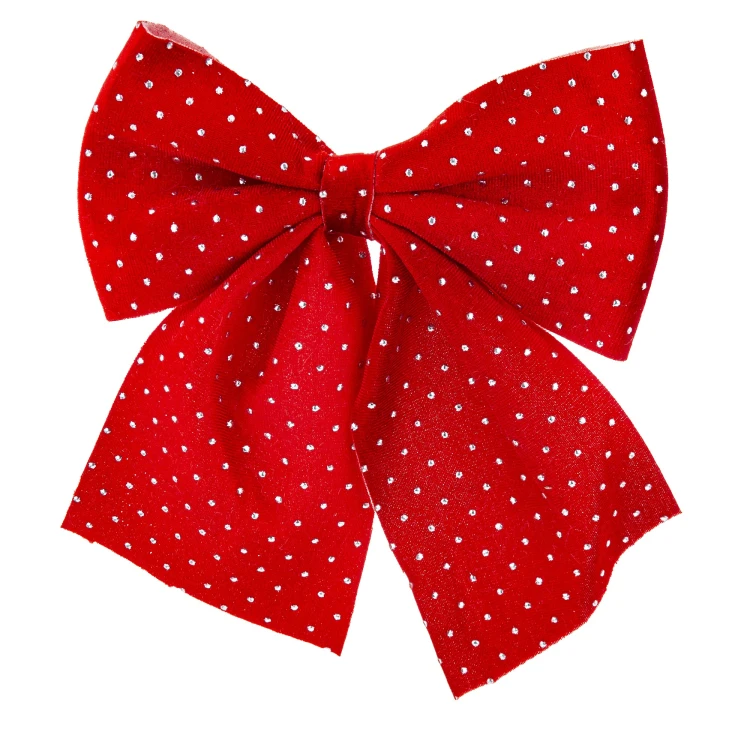 Czerwona Kokarda Świąteczna w Srebrne Kropki 23 cm