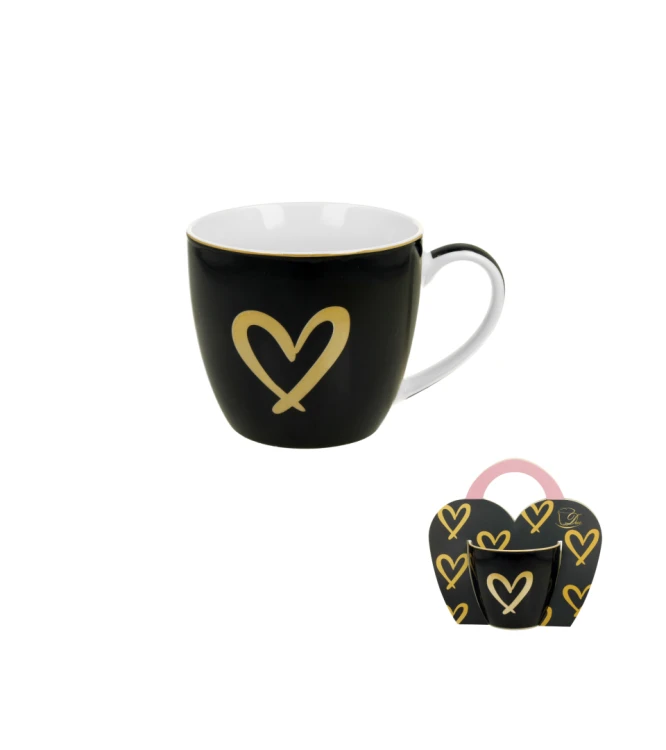 Kubek Porcelanowy 460 ml Granatowy ZŁOTE SERDUSZKO WALENTYNKI
