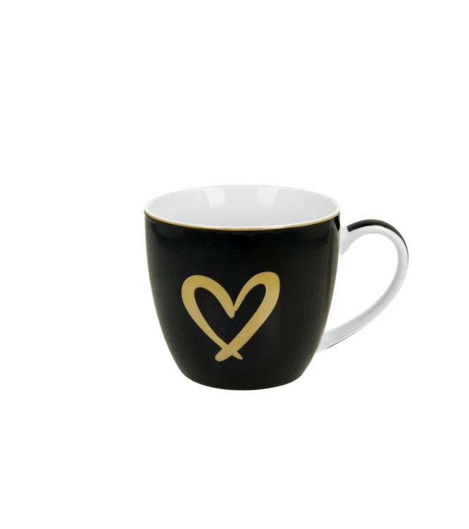 Kubek Porcelanowy 460 ml Granatowy ZŁOTE SERDUSZKO WALENTYNKI