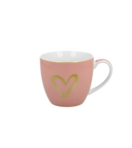 Kubek Porcelanowy 460 ml Różowy ZŁOTE SERDUSZKO WALENTYNKI